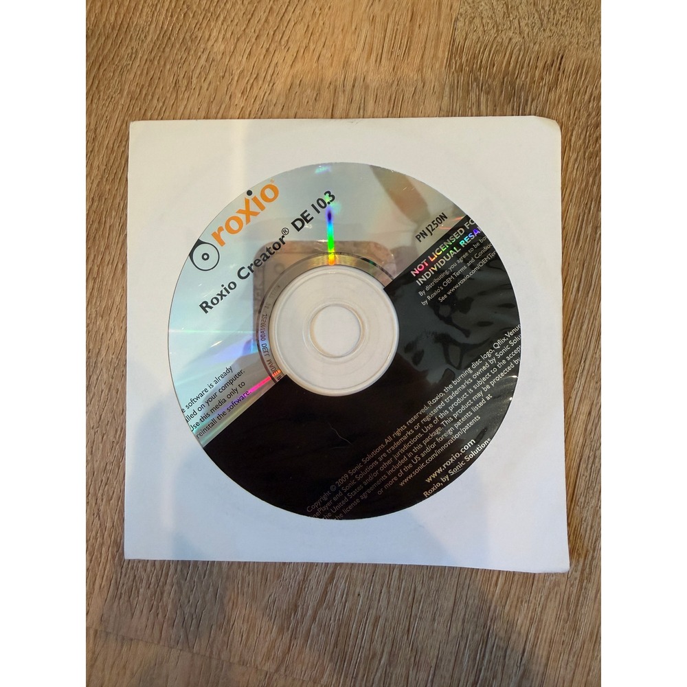 Roxio Creator DE 10.3 Installation Disc PN J250N Windows Media Software OEM